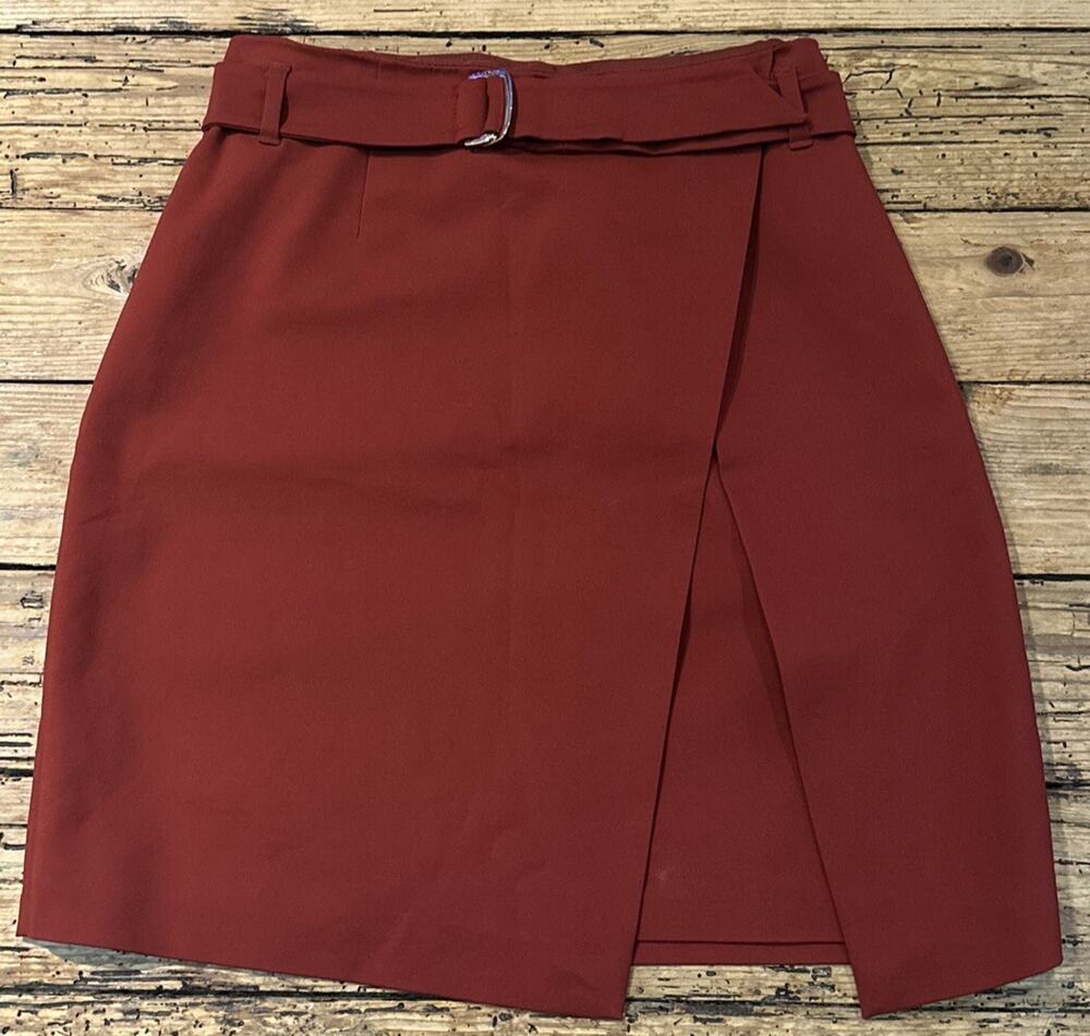 White House Black Market Women’s Burnt Orange Envelope Wrap Skirt Size 2 NWOT